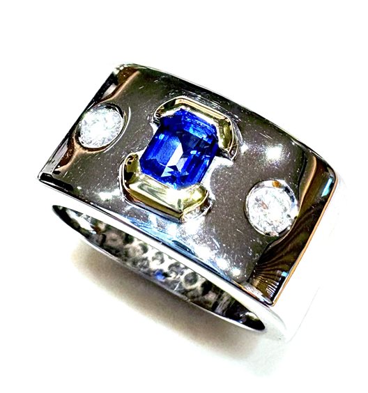 Ring Sommer Woman Anni '80 in White Gold Zaffiro blu 0.59 Ct ZAF CT 0.59 DIA CT 0.15 H/VS - ZAF CT 0.59 DIA CT 0.15 H/VS